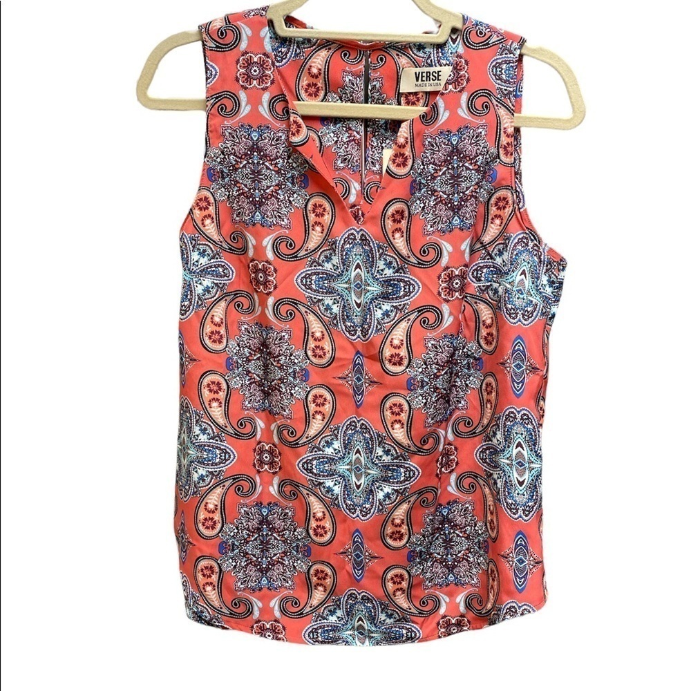 Verse blouse sleeveless paisley print keyhole in back V-neckline size small NWT